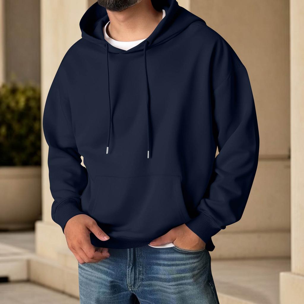 Men's Color Hooded Long Sleeve Sweatshirt with Pocket for Casual Sports and Daily Wear