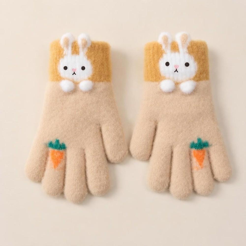 High Elasticity Cartoon Rabbit Gloves Windproof Kids Hand Warmers Knitted Gloves  For Kids