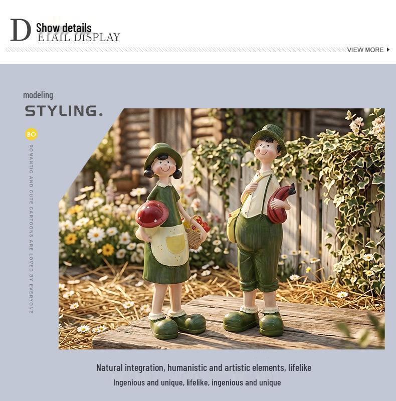 Cute Pastoral Style Resin Ornaments: Rural Couple for Home or Valentine's Decor