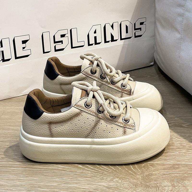 

2025 summer new flat-bottomed casual sports shoes platform-soled bread little white shoes women s niche versatile board casual trendy shoes 35