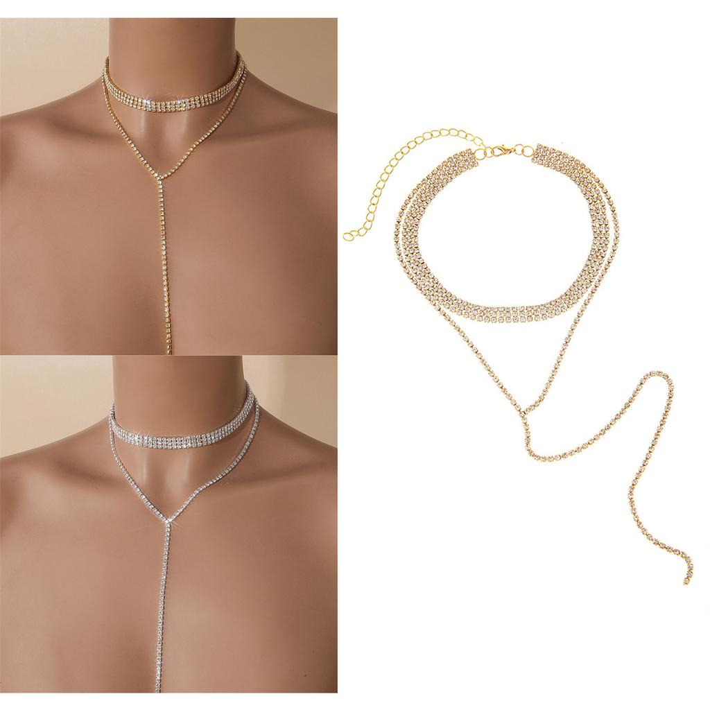 Fashionable Crystal Chain Long Necklace Classy Crystal Chain Choker Necklace Elegant Wedding Neckchain Jewelry for Women