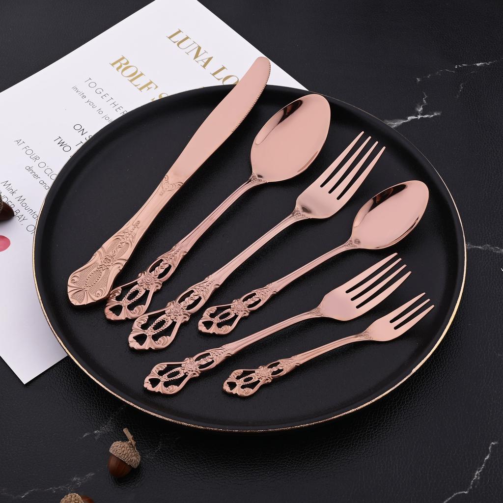 6/8/32Pcs Western Edelstahl Besteck Set Rose Gold Geschirr Küche Geschirr Messer Gabeln Löffel Utensilien