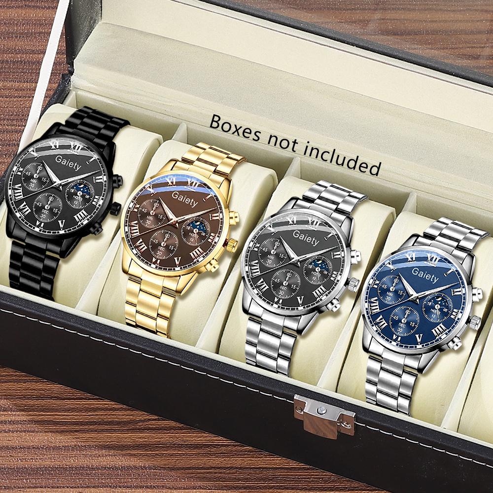 

4PC Men s Watch Set Business Trend Roman Digital Scale Dial Quartz Watch Suitable for Daily Clothing Matching Perfect Gift різнокольоровий