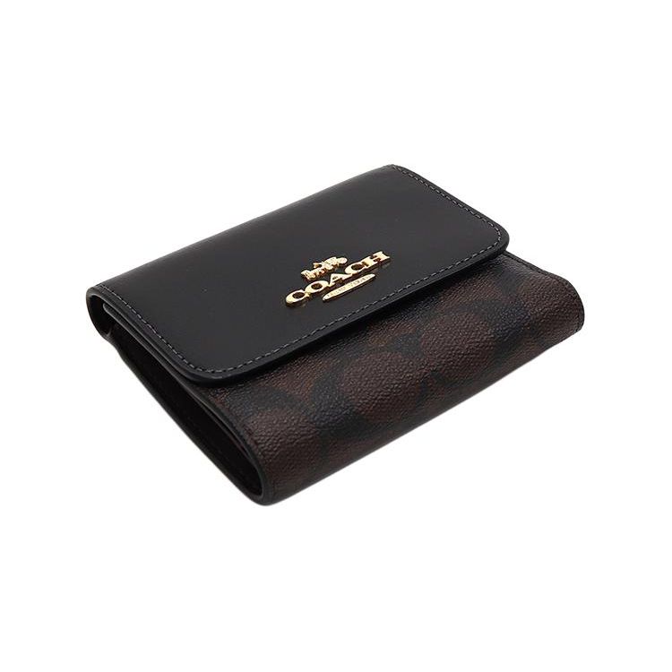 Coach Trifold Wallet 11 Classic Monogram Snap Closure Canvas And Leather Card Holder Wallet Small Women Wallet Brown Black CE930-IMAA8