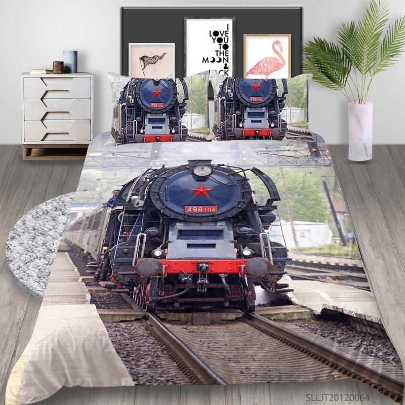 Set de lenjerie de pat 3D cu model de vehicul, husă de pilotă și față de pernă, 2 sau 3 piese cu imprimeu cu aeronavă sau bicicletă, dimensiune completă, lenjerie de pat lavabilă și confortabilă