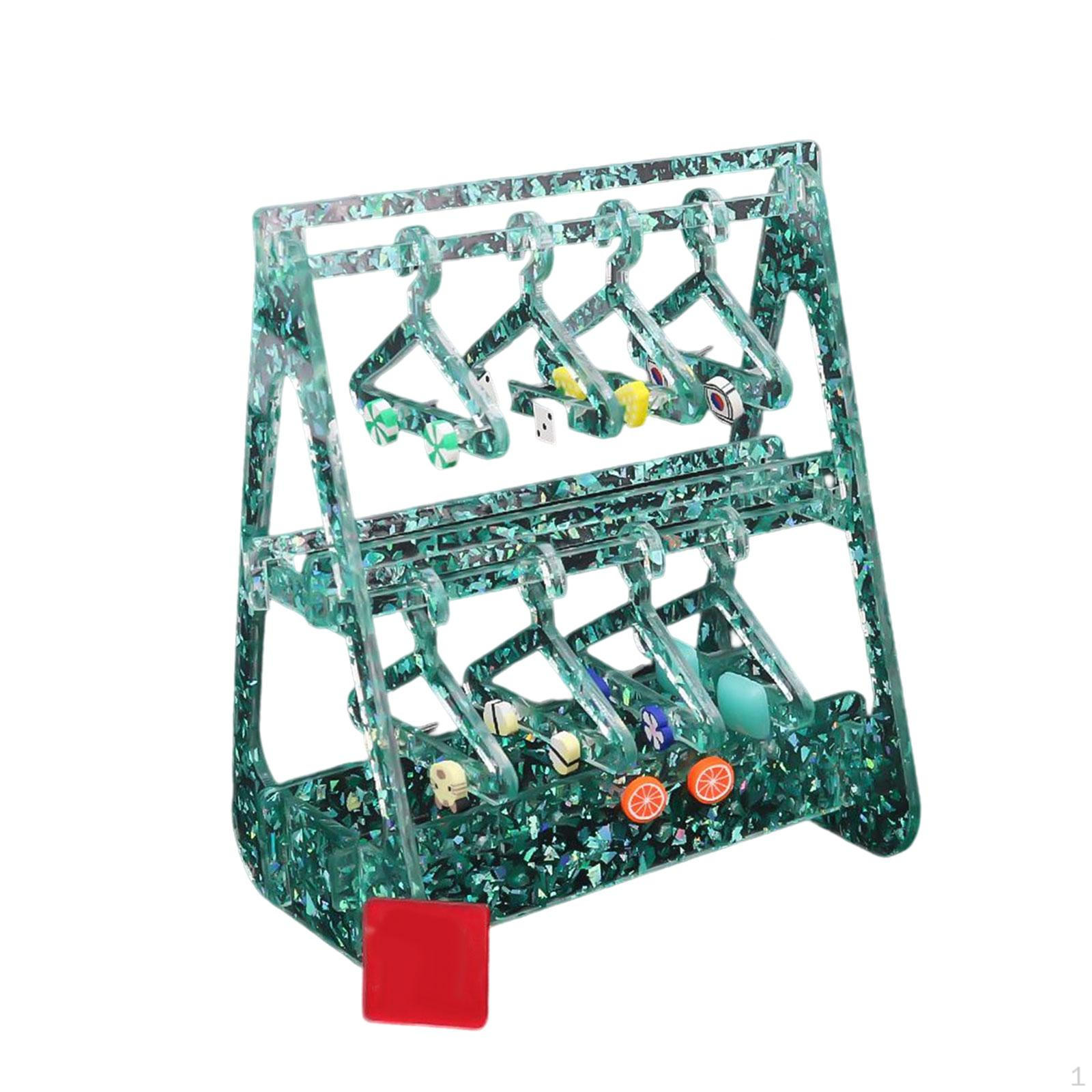 Acrylic Earring Display Stand Coat Hanger Shape Jewelry Storage Large Capacity for Green