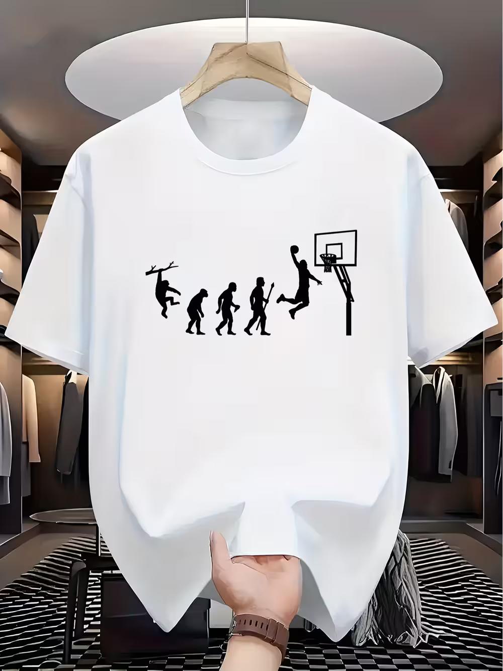 

1pc Men s Basketball Print Round Neck T-Shirt - Soft Breathable Lightweight Polyester M
