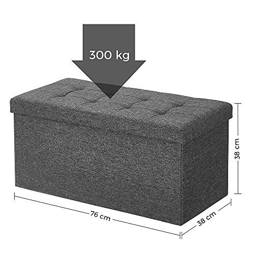 Ottoman With Storage 80 L, Folding Shoe Bench, With Hinged Lid, Load Capacity 300 Kg, 76 X 38 X 38 Cm, Dark Gray Lsf46gyz Lu