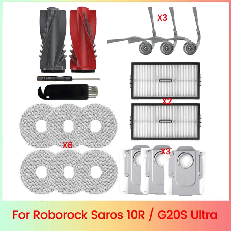 

A65T-Replacement Accessories Kit Forroborock Saros 10R / G20s Ultra Robot Vacuum Main Side Brush Filters Mop Pads Dust Bags
