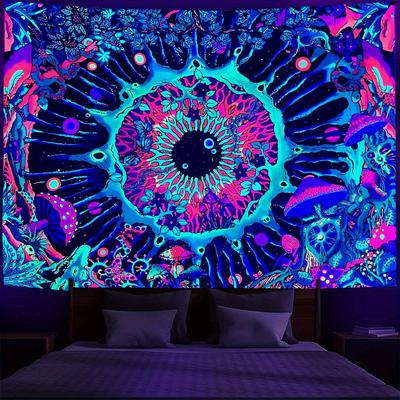 VIKAMA Mushroom Eye Fluorescent Tapestry Mandala Pattern Hippie Wall Hanging Living Room Bedroom Office Home Decor Room Decor