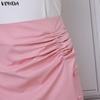 VONDA Elegant Women Ruffled Zip-up Waist Side Splits Irregular Casual Party Skirts Dress