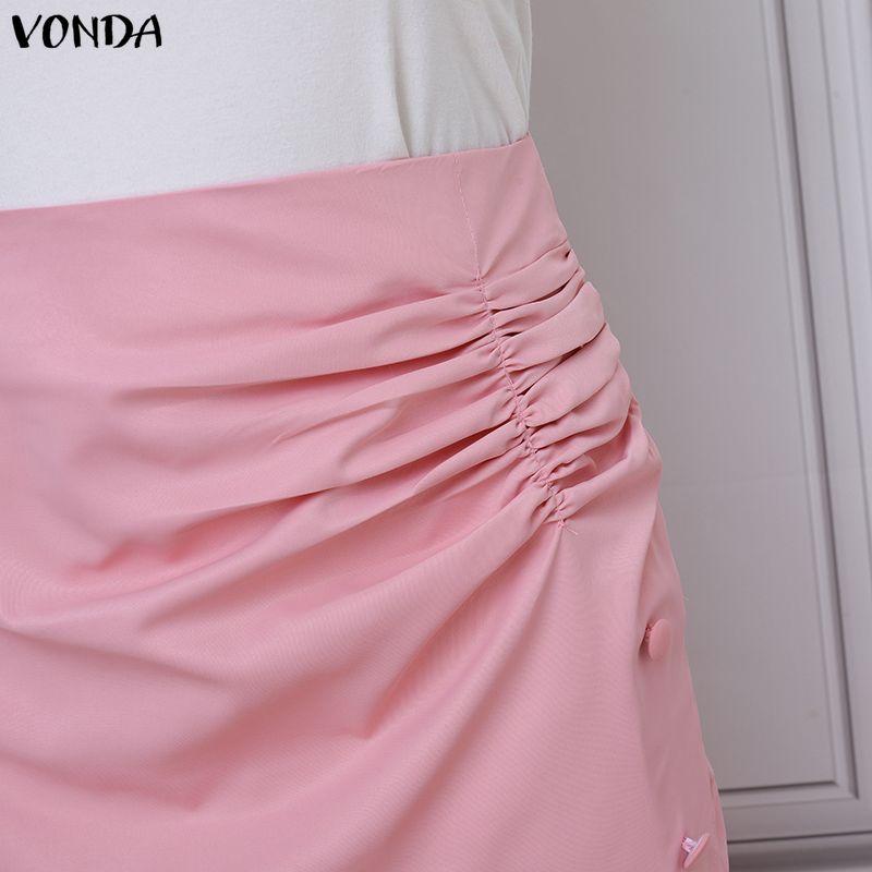 VONDA Elegant Women Ruffled Zip-up Waist Side Splits Irregular Casual Party Skirts Dress