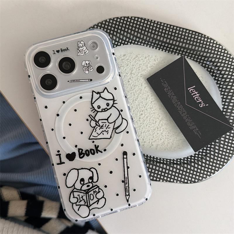 

Simple Stroke Polka Dot Puppy Magnetic iPhone Case for 14/15/16 Pro Max/17 iPhone 16