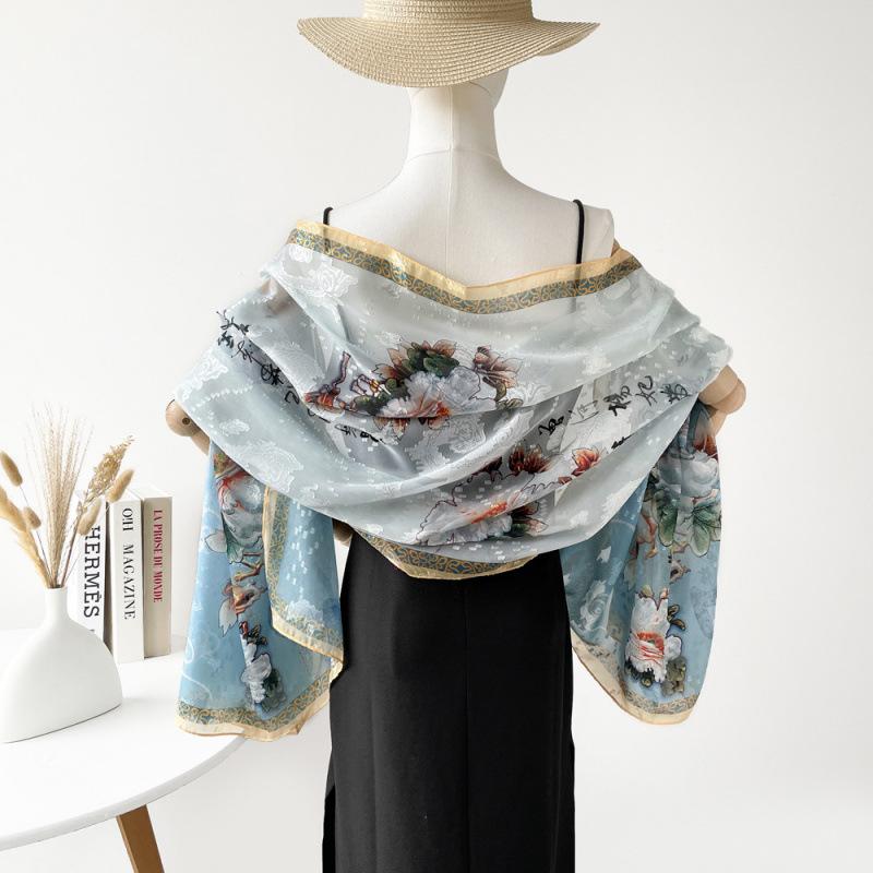 National Style and National Trend Green Hollow Flower-cutting Dinner Shawl for Women New Craft Printed Silk Scarf High-end Wedding Scarf