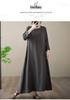 2026 Plus Size Cotton Linen Printed Round Neck Loose Long Sleeve Holiday Dress