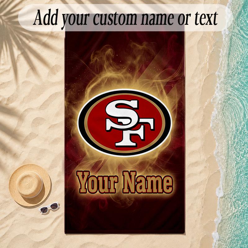 Strandtuch San Francisco 49ers Benutzerdefinierter Name Text Personalisierbares Weiches Handtuch für Strand Pool Innenbereich Wohnkultur Geschenk