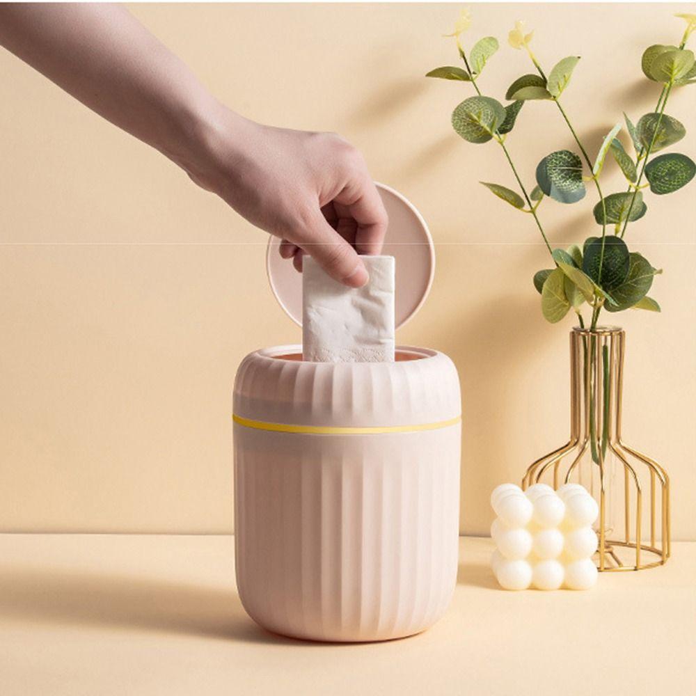 Round/Triangle Small Trash Can with Lid Non-slip Plastic Waste Bin Garbage Organizer  Car