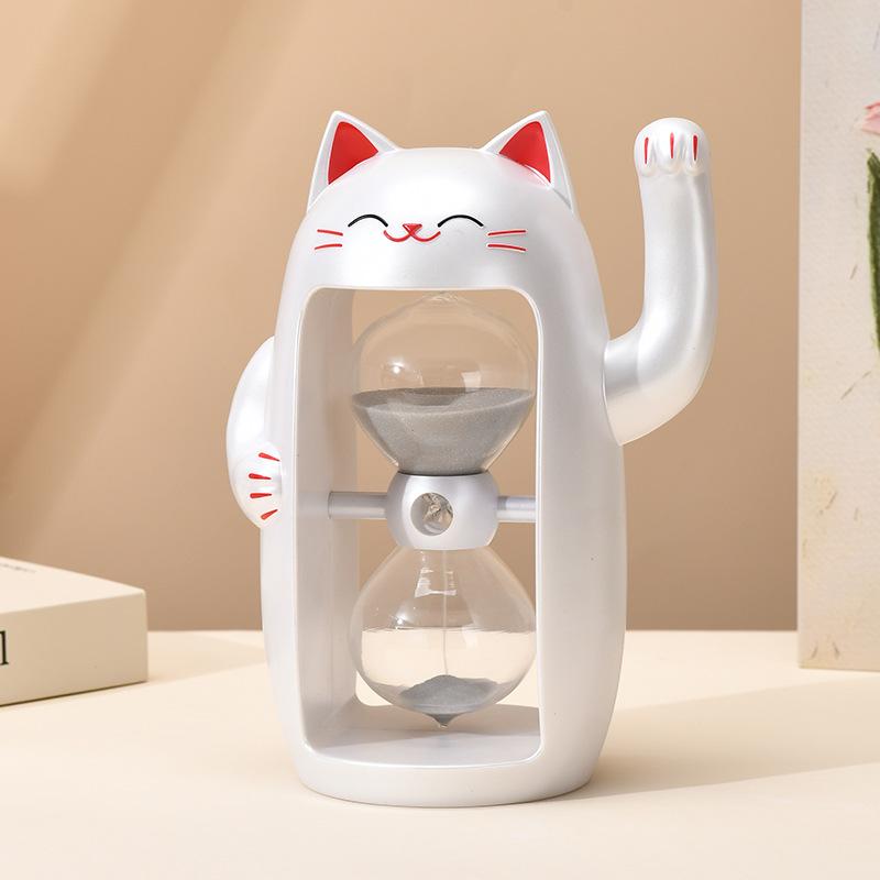 

Handmade Lucky Cat Glass Sand Timer - Modern Ornament & Personal Gift with High-End Feel Small 30 minutes