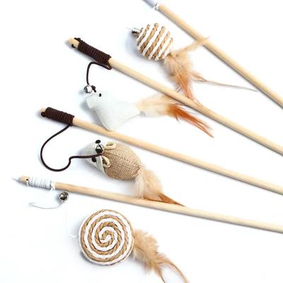 1PC Teaser Feather Toys Kitten Funny Colorful Rod Cat Wand Toys Madeira Pet Cat Toys Interactive Stick Pet Cat Supplies