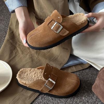 Plateforme Femmes Pantoufles Ballerines Mules Chaussures Hiver Marque 2025 Tendance Slingback Peluche Courte Daim Chaussures Confortables Chaudes Zapatillas Mujer