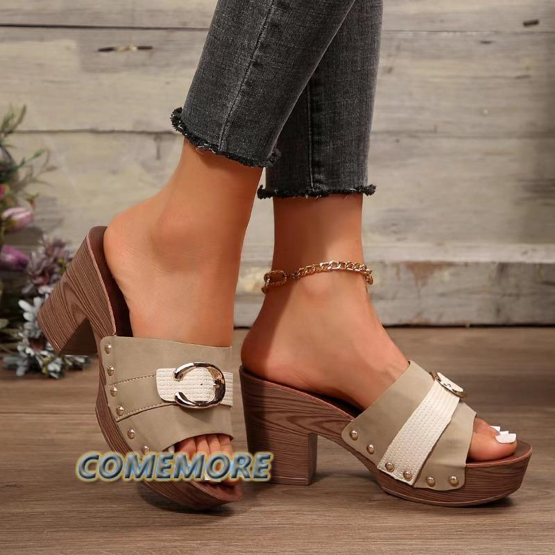 Fashion Women's New Fashion Block Heel Designer Sandals for Women 2025 Summer Elegant Shallow Slip-on Outdoor Wedding Party Flip Flops