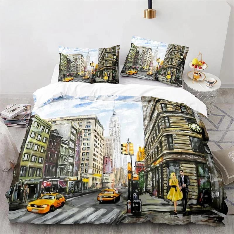 Statue Of Liberty Duvet Cover King Size Microfiber World Famous Building Bedding Set New York Landmark Cityscape Comforter Cover