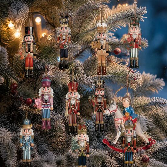 Indoor Christmas Tree Trim 48Pcs Nutcracker Wooden Ornaments, Classic Soldier Hanging Decorations, Vintage Holiday Gift for Friends Wood