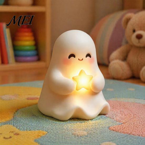 Autumn Seasonal Home Decor Halloween Cute Light Up Ghost Decoration, Small Statue Night Light, LED for Kids Room Resin Table Decoration Indoor,