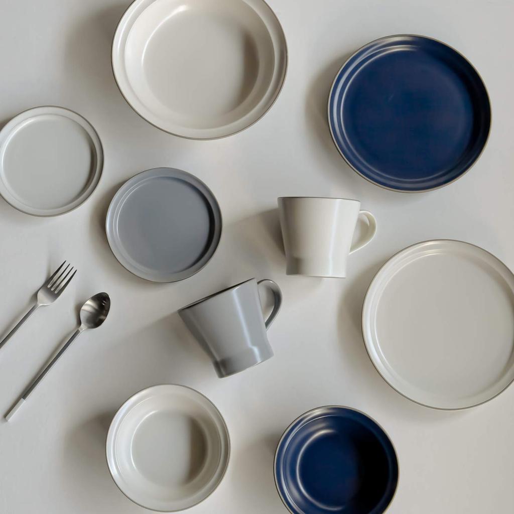 TAMAKI Edge Line Dinnerware Set for Single 350ml 300ml Small 700ml Curry Pasta Living, Gray, Mug, Bowl, & Plate, T-930205