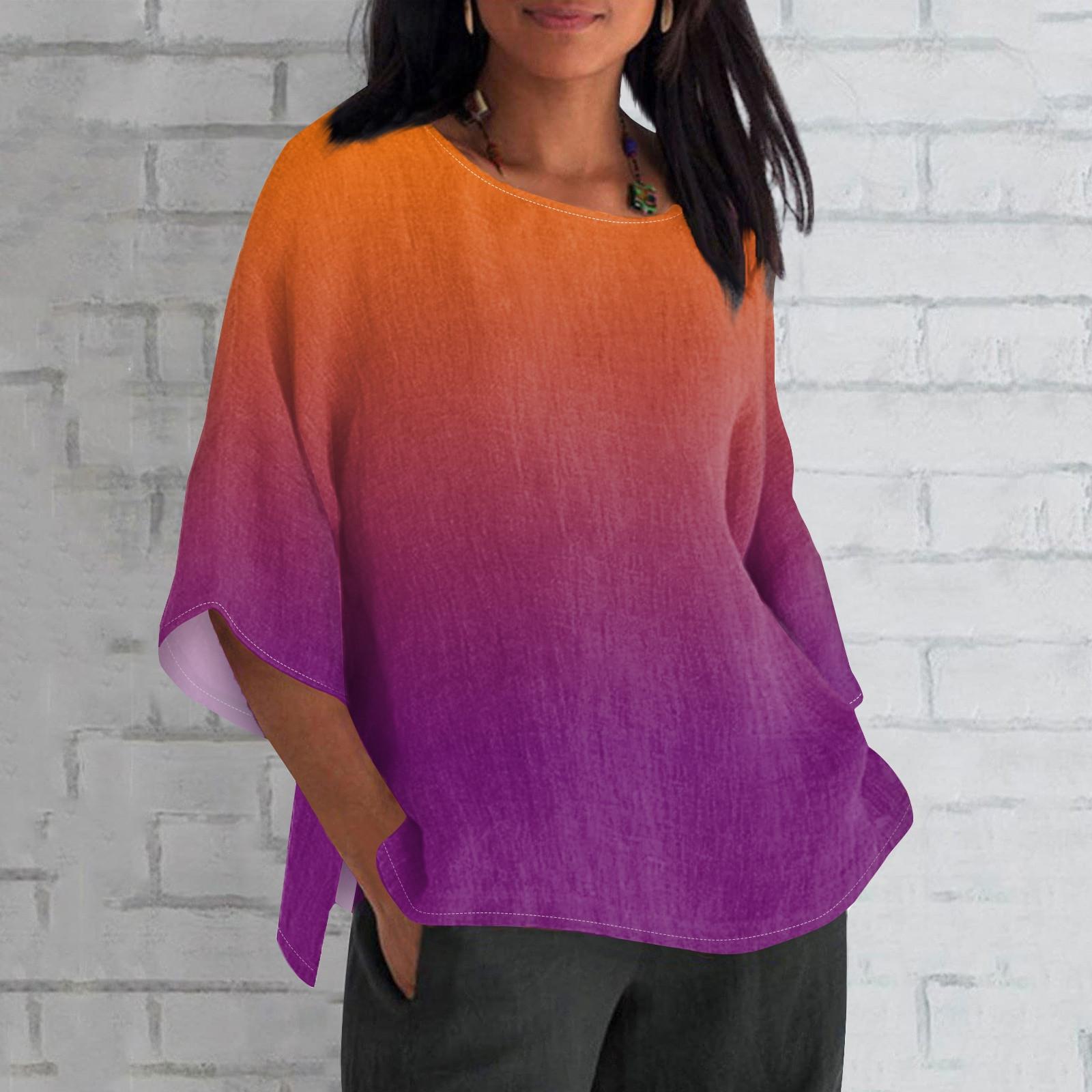 

Женская мода с рукавом семь четвертей и круглым вырезом с принтом, свободные повседневные рубашки-топы XXL