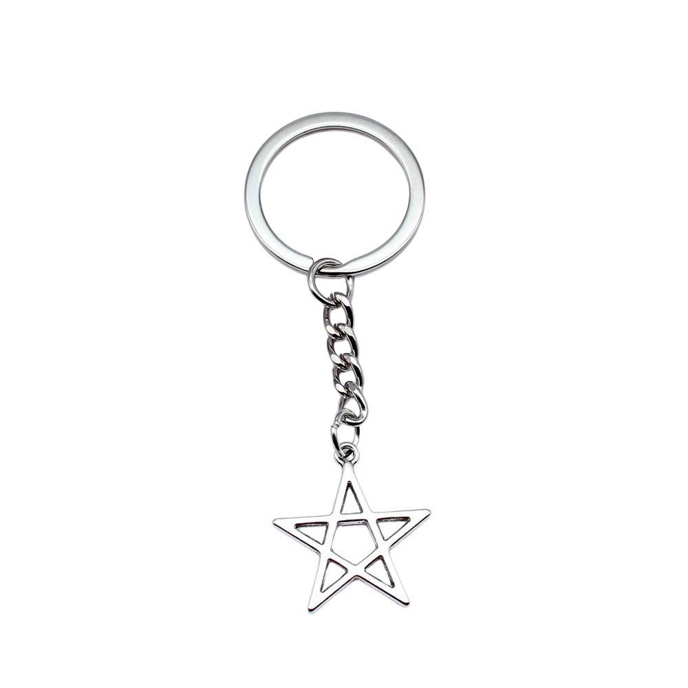 Dreifachmond Pentagramm Anhänger Schlüsselanhänger Stern Wicca Thema Schlüsselring 28mm