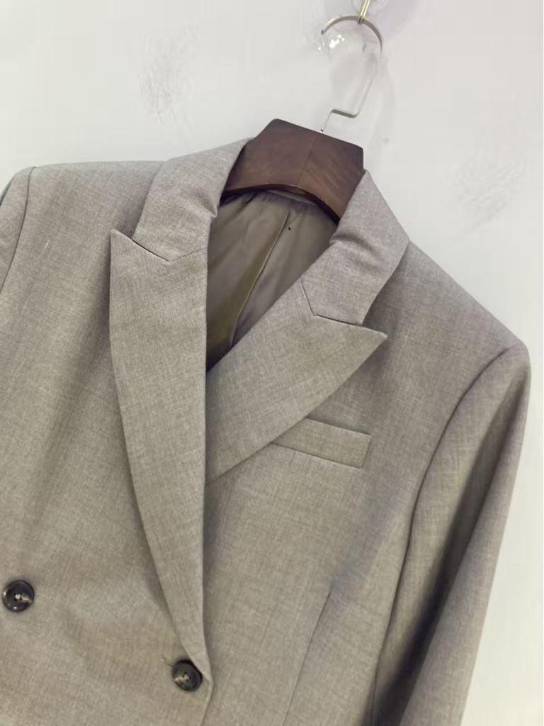 Nanyou Elegant Women's Wool-Silk Mid-Length Double-Breasted Suit Dress - Autumn Collection