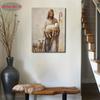 Vintage Jesus Carrying a Lamb Canvas Wall Art - Christian Shepherd Religious ArtworkInspirational Faith Home Decor for Bedroom, Living Room