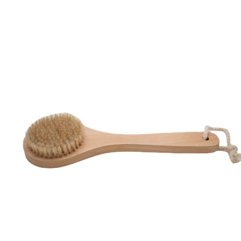 Lotosové dřevo Koupelový kartáč s krátkou rukojetí s prasečími štětinami pro mytí zad a masáž