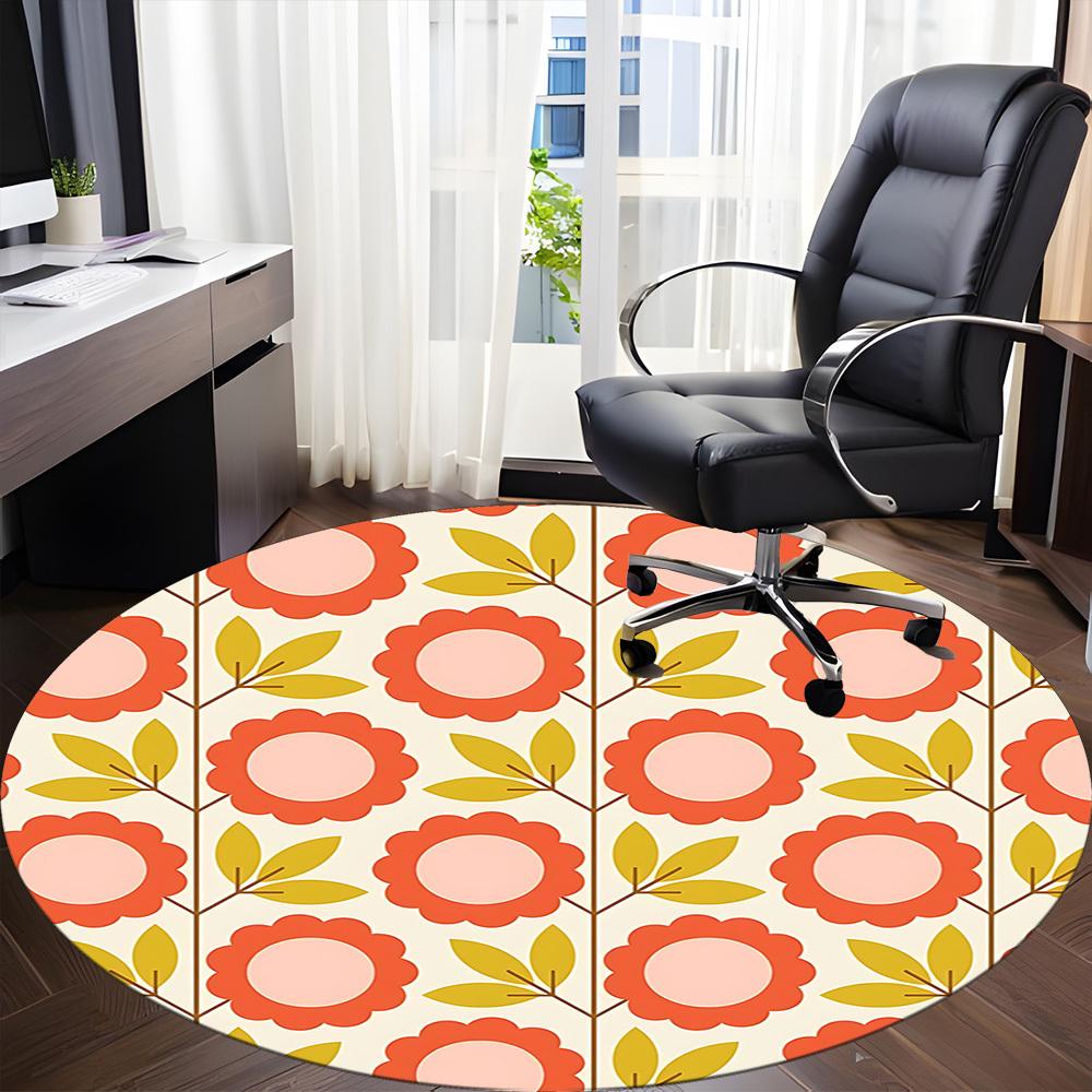 1pc Floral Pattern Office Round Area Rug,  Mat Suitable For Office, Under Office Chairs Bedroom Living Room Home Decor, Room Deco