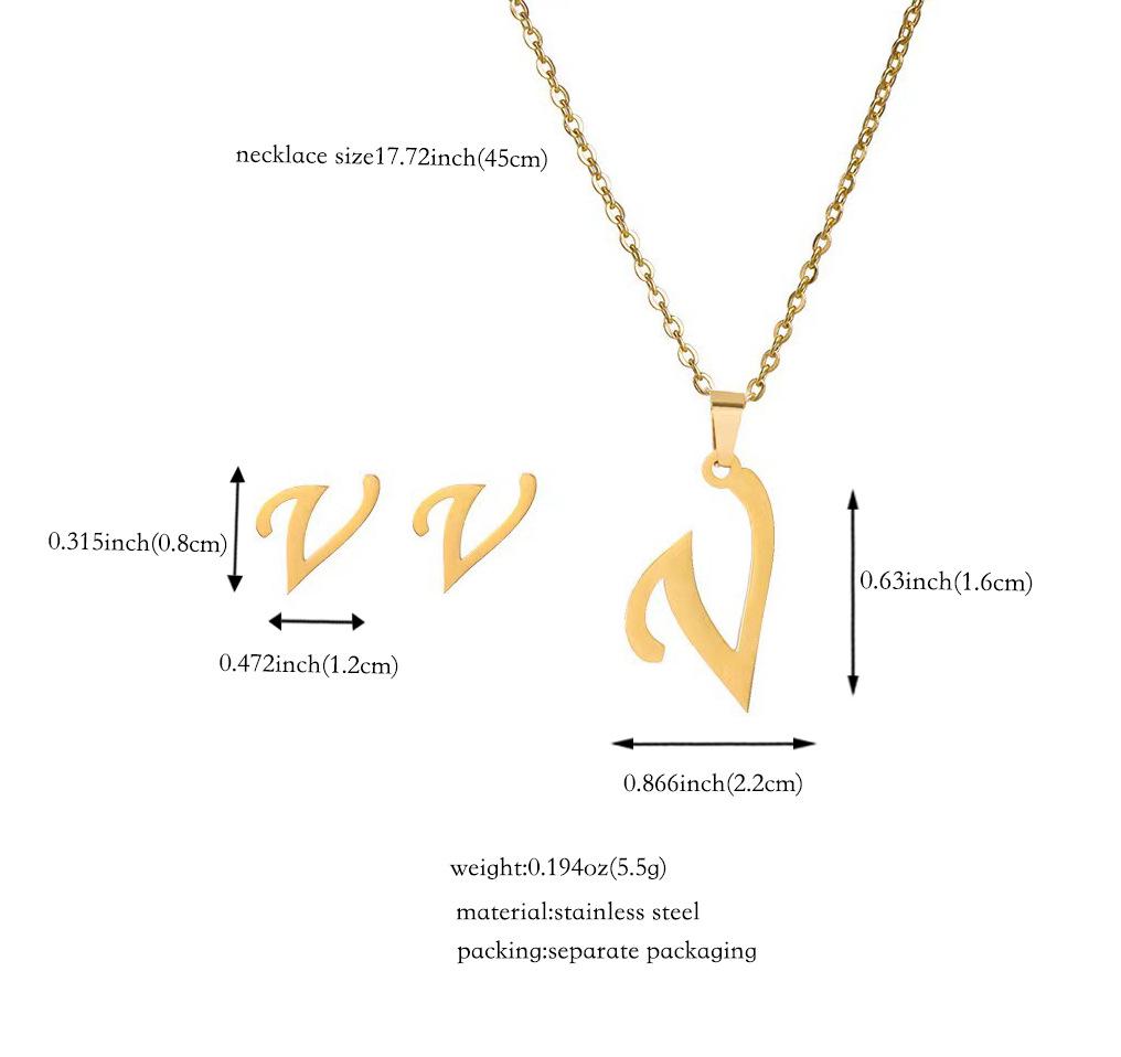 Titanium Steel Jewelry Set: Non-Fading English Letter Necklace & Earrings