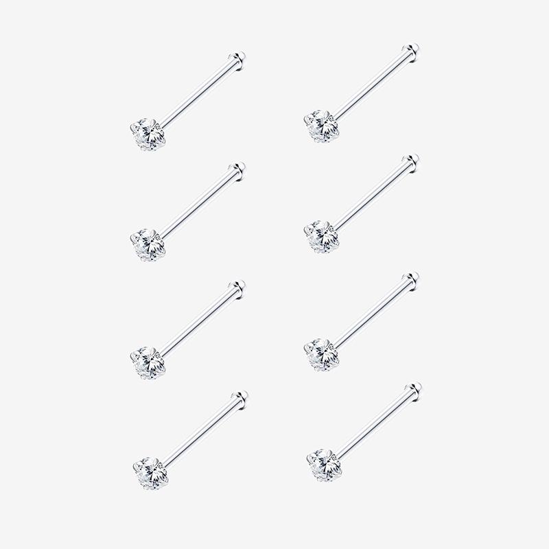 

8pcs 1.5/2/2.5/3mm Cubic Zirconia Nose Piercing Jewelry Nose Studs, I L Shaped Shiny Crystal Bone Nostril Piercing Jewelry