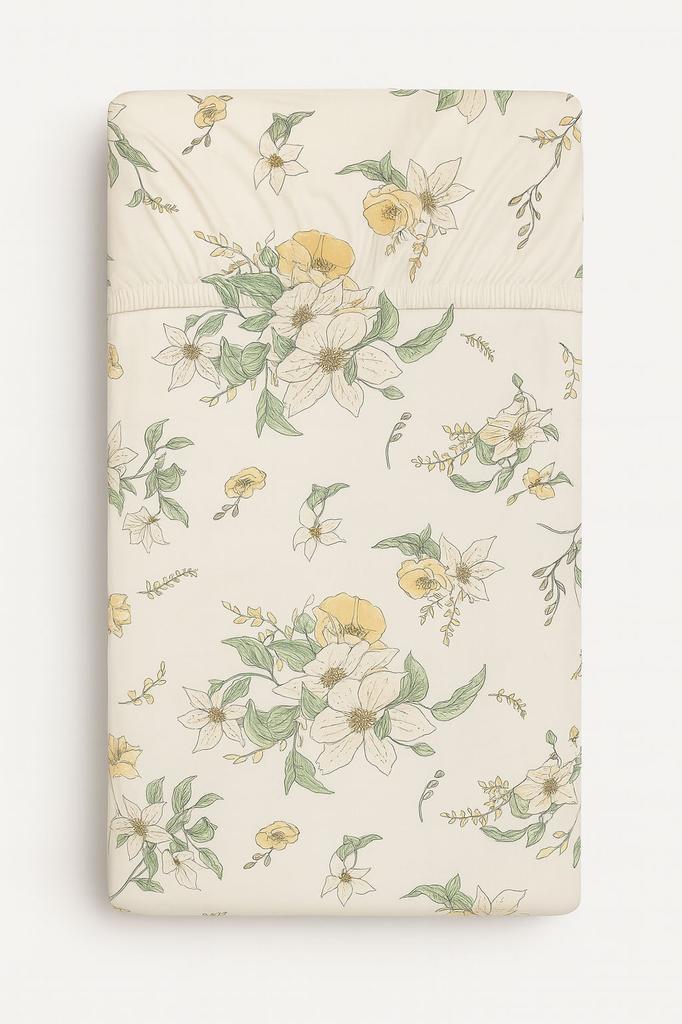 Cotton fitted sheet for a crib 120x60 cm - clematis on beige