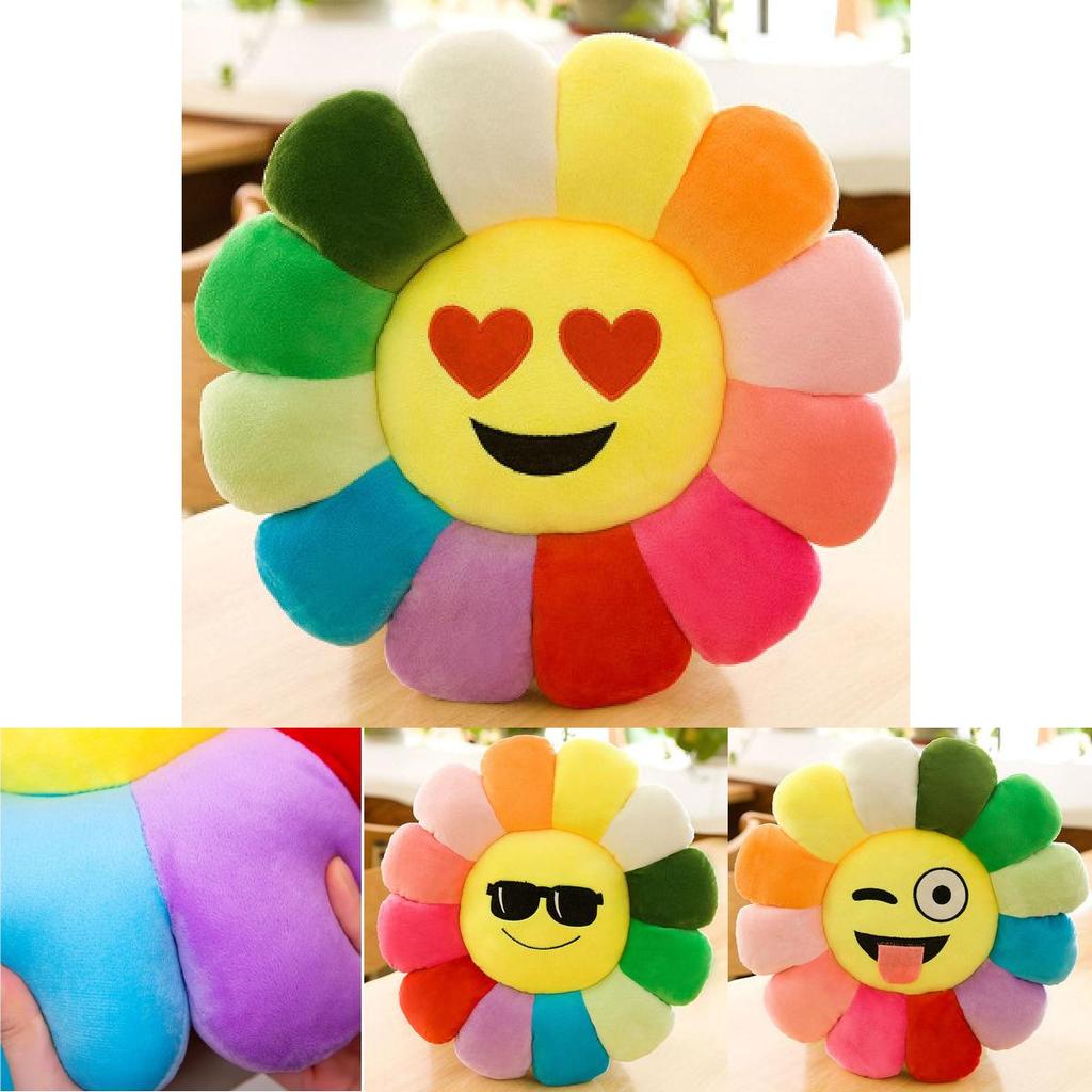 Colorful Sunflower Plush Cushion Smiley Face Pillow Ultra-soft Short Plush Pp Cotton