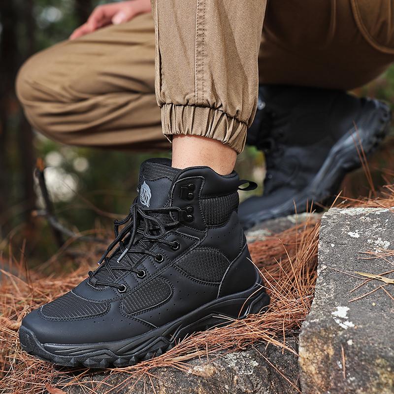 Plus Size Men Outdoor High Top Tactical Boots, Light Anti-slip Wear-resistant Desert Boots, Trend Hiking Trekking Footwear