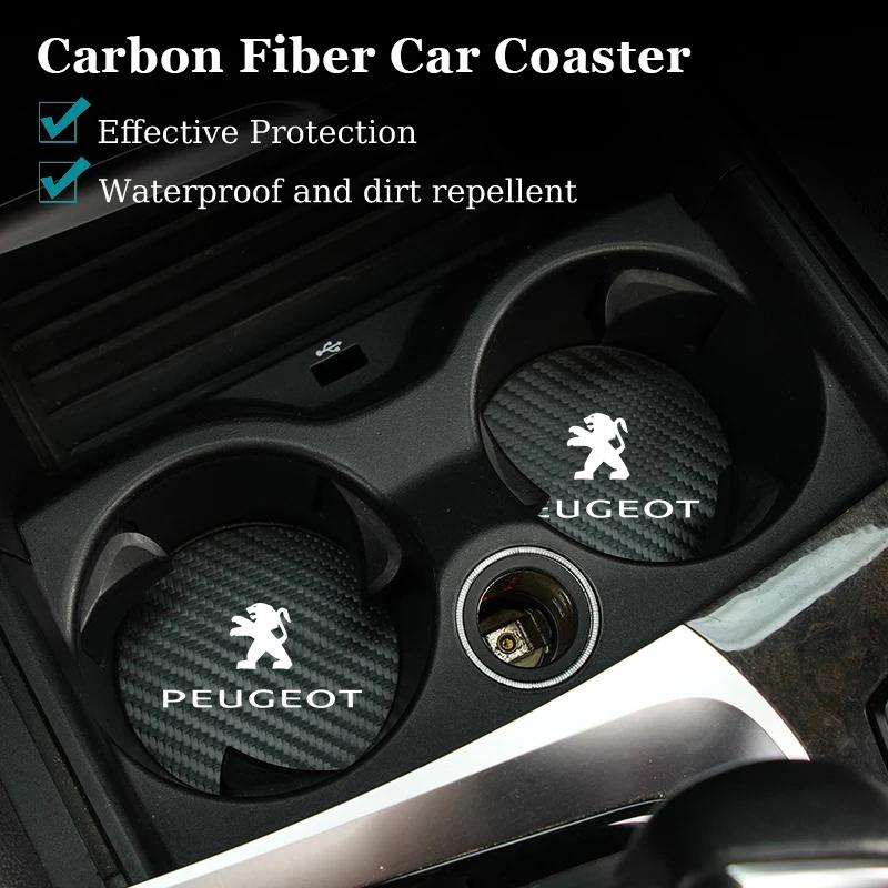 2Pcs Car Coasters Water Cup Mats Waterproof Slot Pad For Peugeot 208 3008 308 2008 207 508 406 407 307 206 301 408 5008 4008 107