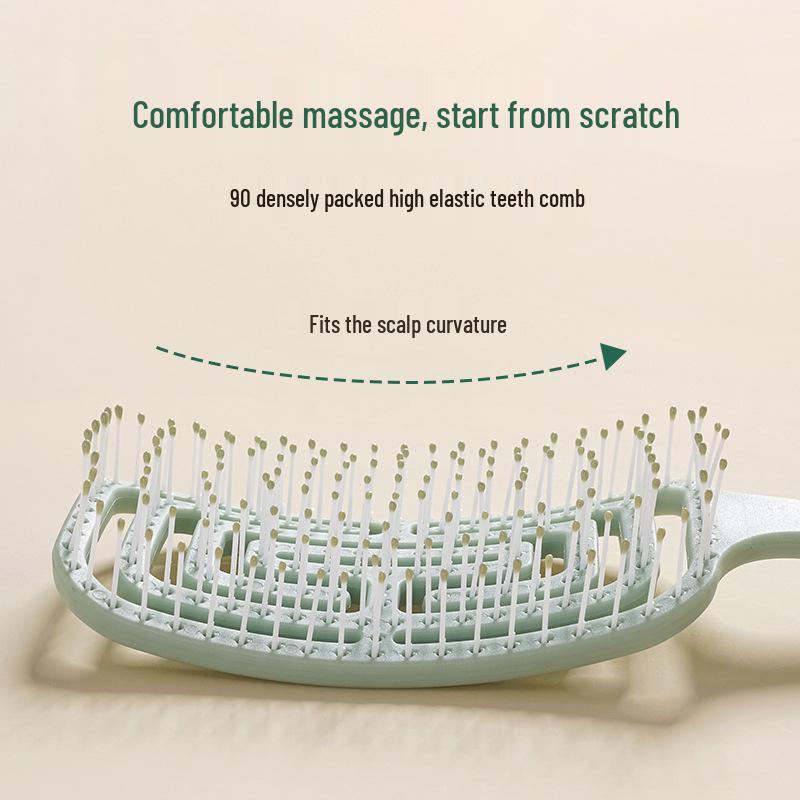 Curved Elastic Styling Comb for Men & Women - Dual-Use for Dry/Wet Hair, Slicked Back & Curly Styles, Ribbed Cushion Design