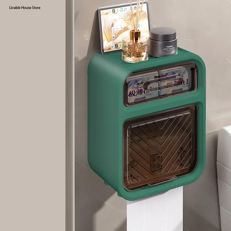 White tissue holder wall mounted multifunctional toilet paper roll storage rack for household bathroom accessories tissue holder