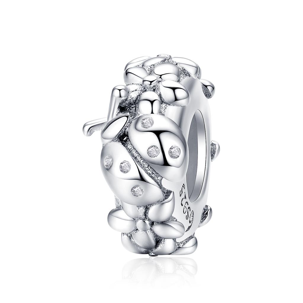 WOSTU 925 Silver Retro Coiled Snake Workship Charm Hollow Cross Butterfly Silicone Bead Fit Bracelet DIY Gift