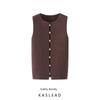 Kaslead New Women Clothes Western Style Fashion Round Neck Sleeveless Metal Button Knitted Slim Fit Vest