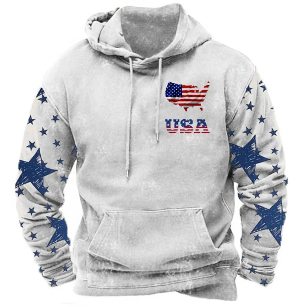 Módní mikiny s potiskem vlajky USA pro muže Hip Hop Trend Harajuku Vintage oblečení Jaro a podzim Novinka v mikinách Oversized topy