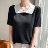 Navava Women Simple Daily Solid Collar ShorT Sleeve KniT T Nk2958