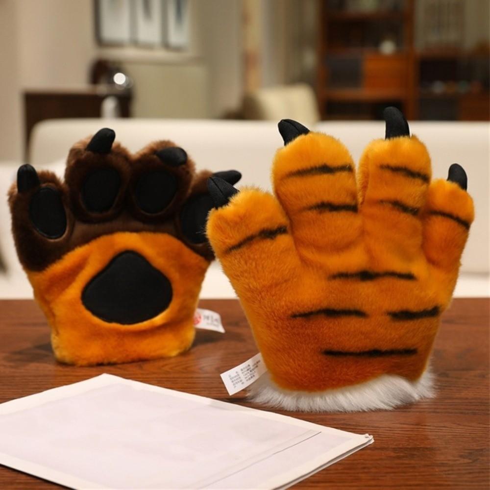 Furry Texture Faux Tiger Paw Gloves Stuffed Toys Bear Paw Plush Gloves Role Playing