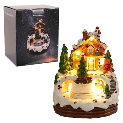 6.3inch Christmas Music Box Illuminated Music Resin House Ornament Gift for Kids
