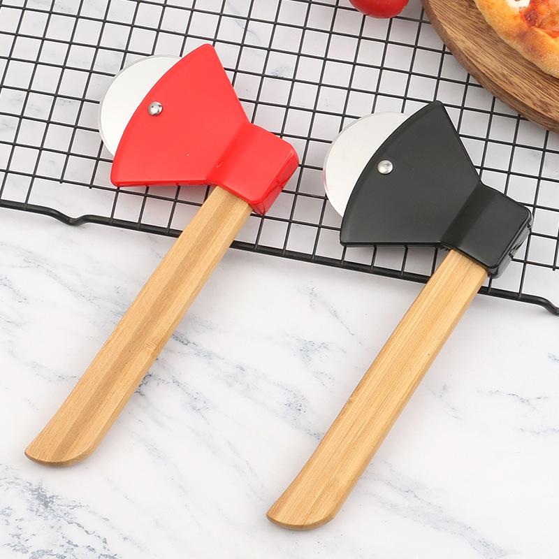 Creative Pizza Roller, Axe Shaped Bamboo Handle Pizza Cutters & Wheels Baking Cutter, Kitchen Small Tool